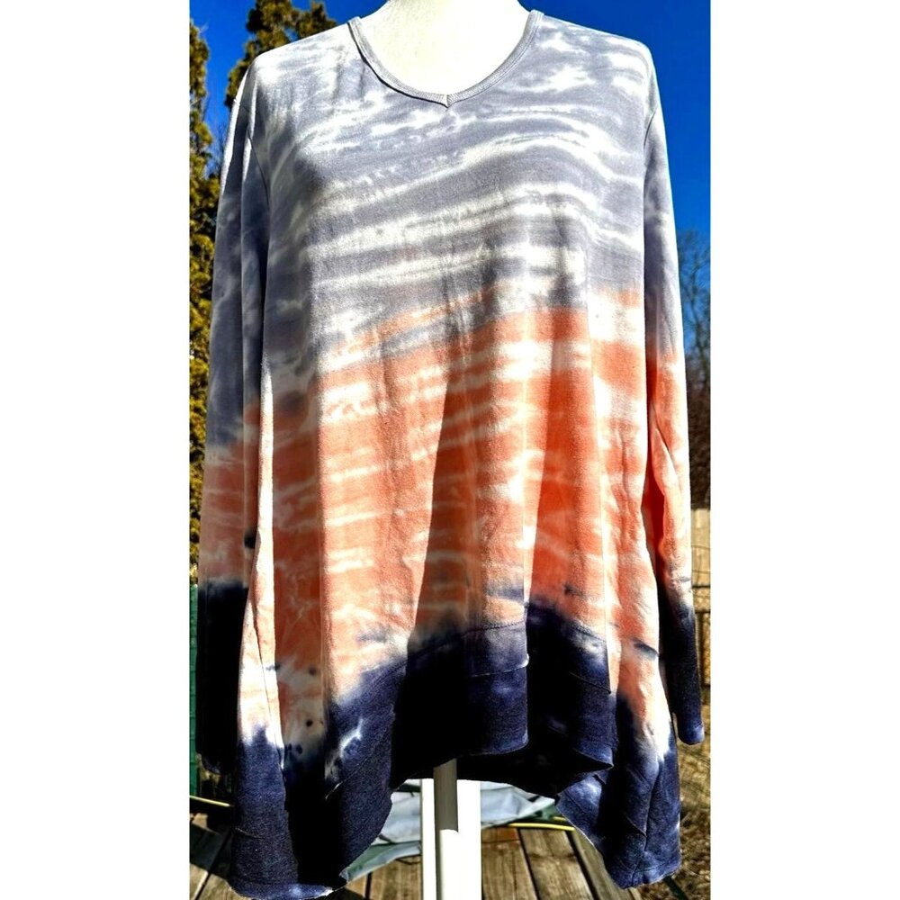 Green Tea Pullover Sweatshirt Women’s XXL Tie Dye  V-Neck Soft Cozy Comfort Boho